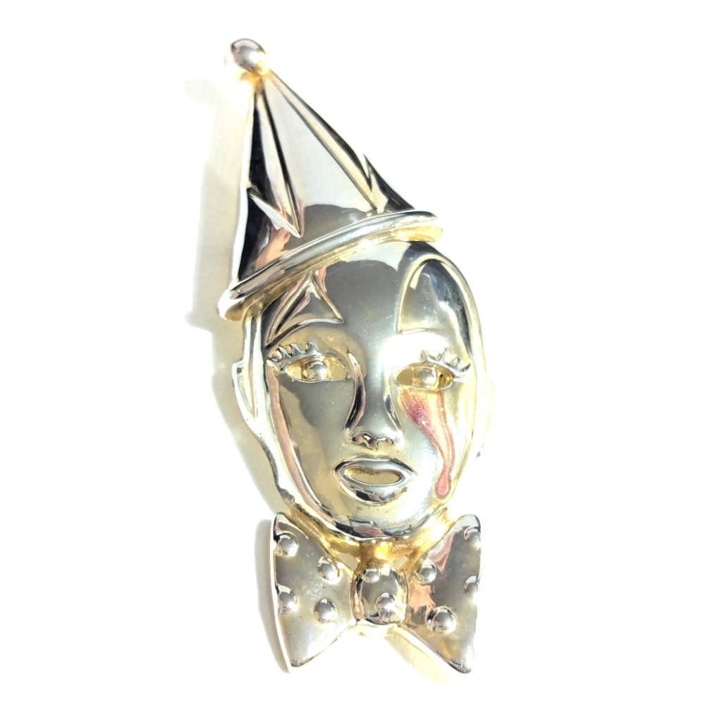 Vintage | Gold and Silver Female Clown Brooch | Clowncore | Funky | Fun | Retro